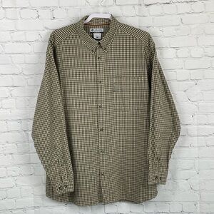 Columbia Button Up Shirt Men’s XL 100% Cotton Long Sleeve Taupe/Black Check